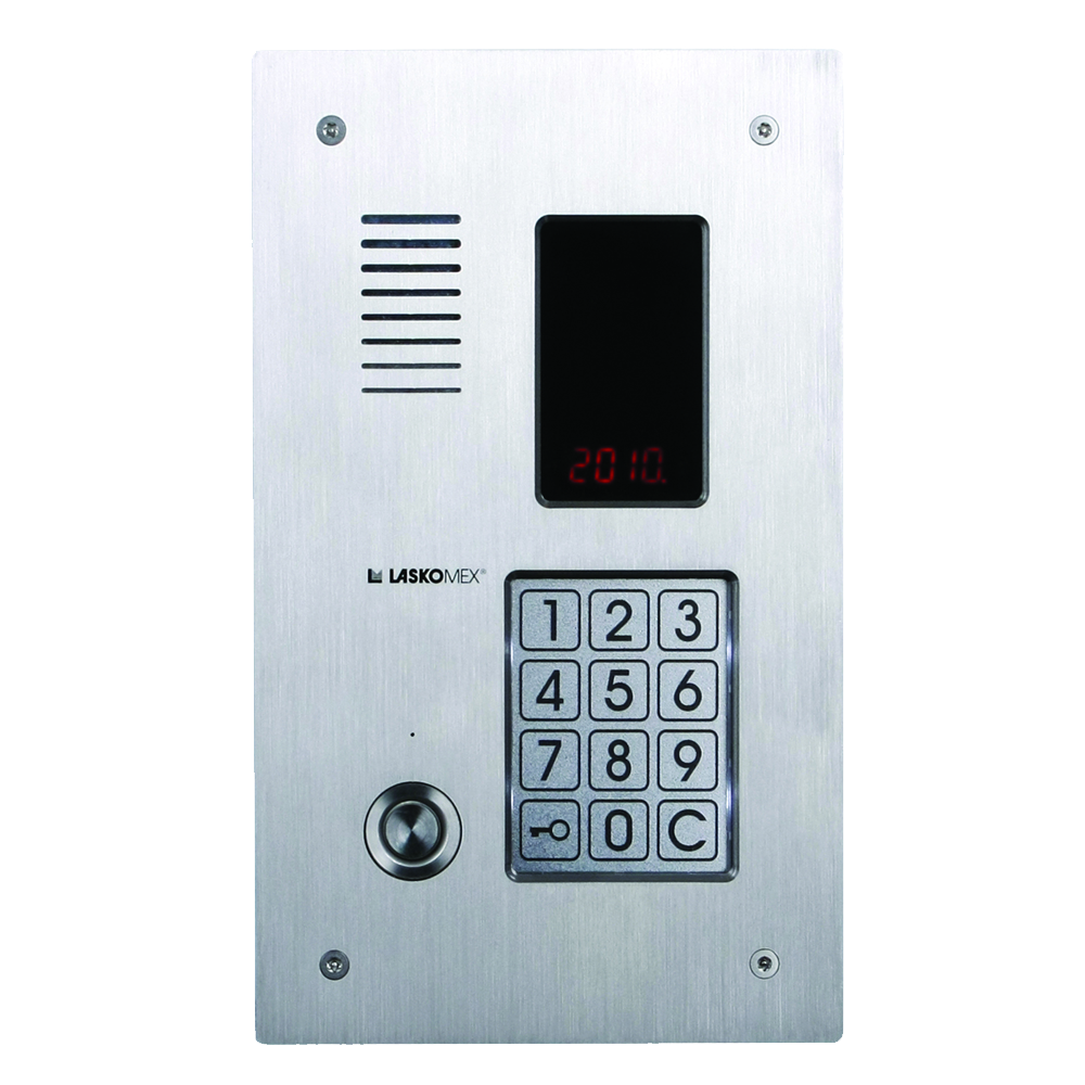 Четырехразрядная индикация. Посадочное место под видеокамеру. Подсветка наборного поля и видеокамеры. Звуковое подтверждение вызова. Дуплексная связь. Встроенный считыватель для ключей ТМ. Открывание замка с абонентского устройства. Открывание замка с помощью индивидуальных четырехзначных кодов. Звуковое подтверждение в абонентском устройстве использования индивидуального кода открывания замка. Максимальное количество абонентов — 254. Возможность использования в системе Master-slave. Антивандальная конструкция. Размеры: внешние 180х210х3, посадочные 160х190х36,5 мм.